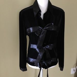 D & Y Evening Black Velvet & Satin Blouse size L